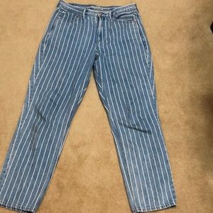 American Eagle blue and white pinstriped jeans